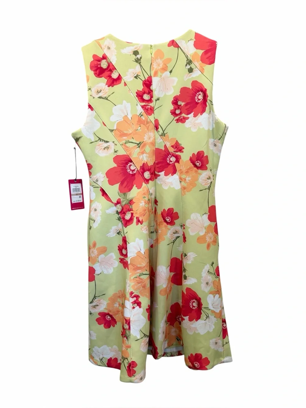 Vince Camuto Scuba Fit Flare Dress Floral Sleeveless Lime Green Orange 12 NWT